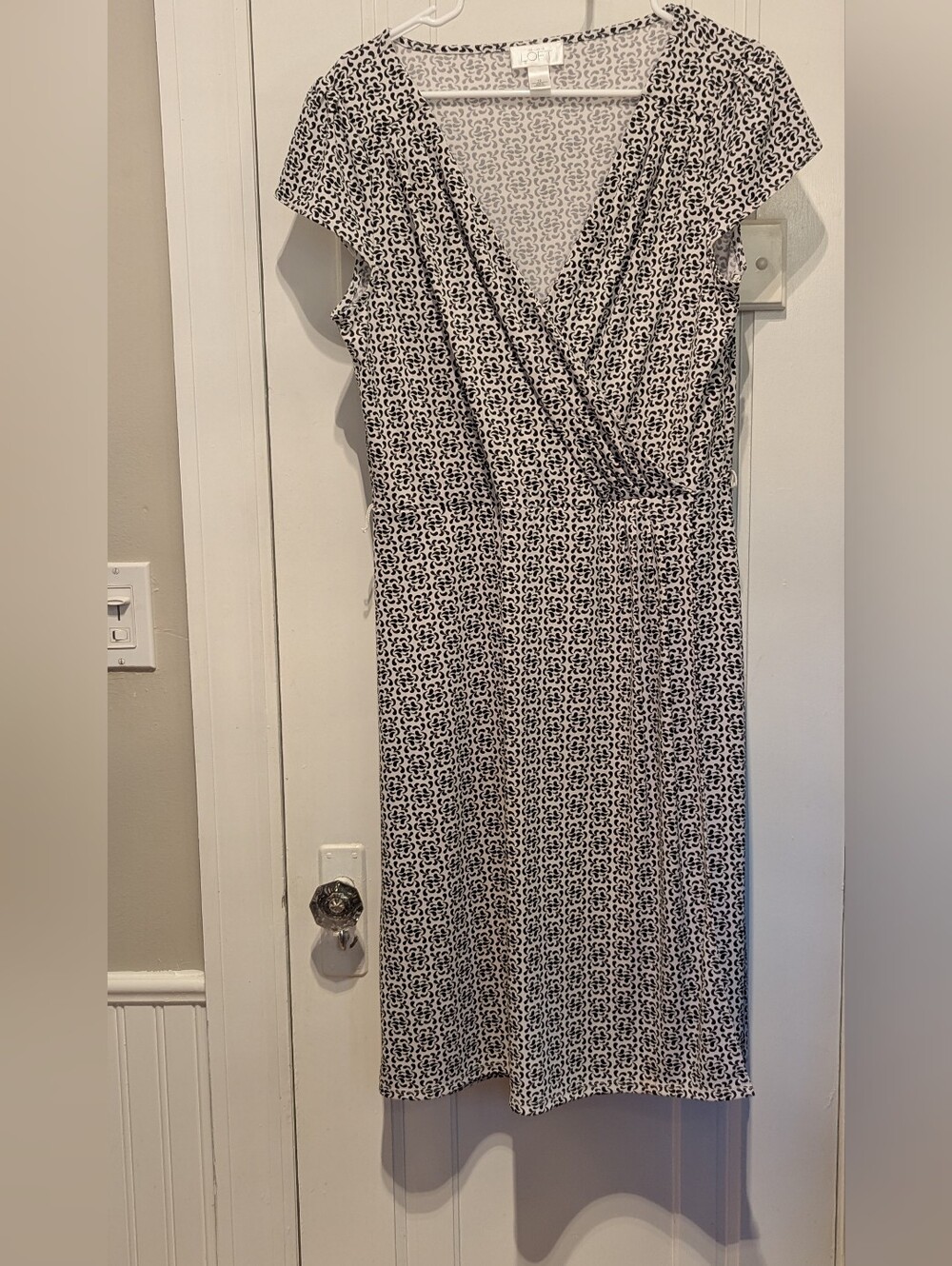 LOFT Black and White Printed Faux-Wrap Dress